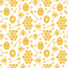 Seamless pattern with bees and honey