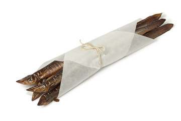 Smoked eels wrapped in paper