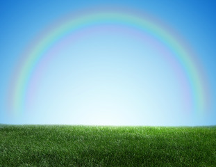 Green field and rainbow