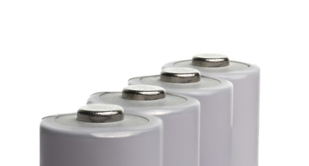White Rechargeable Battery Closeup on White background