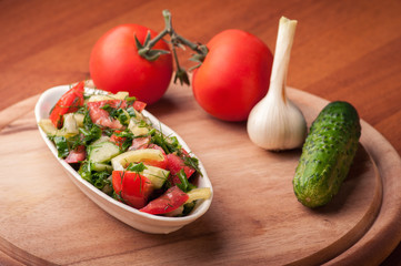 Fresh salad of tomatoes, cucumbers and peppers