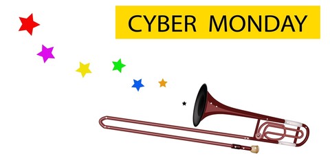 A Symphonic Trombone Blowing Cyber Monday Flag