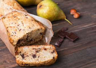 Homemade cake with pears and chocolate