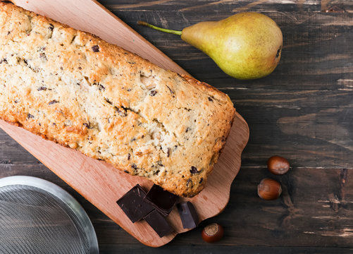 Homemade cake with pears and chocolate