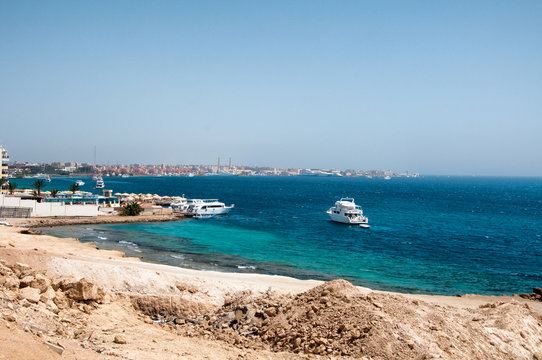 Coastline of Hurghada with Boats