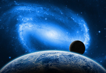Obraz na płótnie Canvas Moon and Earth with Milky Way