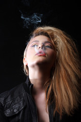 Retro Portrait Of Beautiful Woman With Cigarette