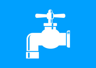 White faucet icon on blue background