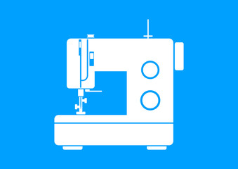 White sewing machine on blue background