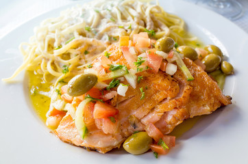plate of pasta and smoked salmon