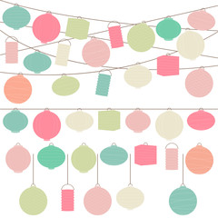 Vector Set of Pastel Colored Holiday Paper Lanterns and Lights