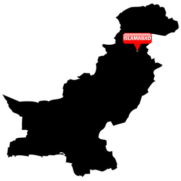 Map with the Capital in a red bubble - Pakistan.