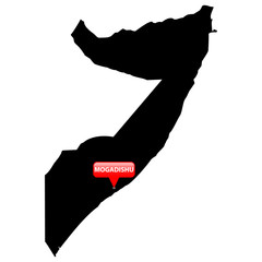Fototapeta premium Map with the Capital in a red bubble - Somalia
