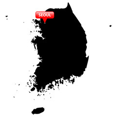 Map with the Capital in a red bubble - South Korea.
