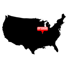 United States with the main cities in red bubble - St. Louis.