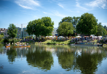Bank of river danube and Neu Ulm during festival