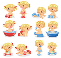 Векторная иллюстрация мальчиков и девочек-младенцев