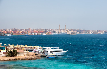 Coastline of Hurghada with Boats