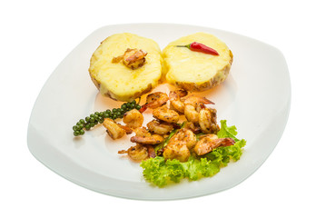 Garlic shrimps with potato