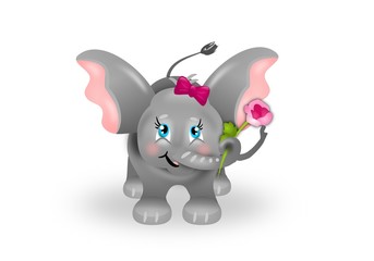 Cute small elephant with rose