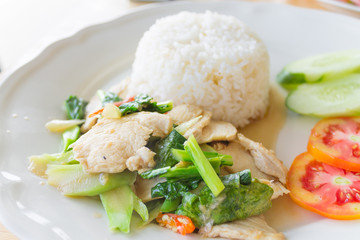 Chinese kale stir-fried with oyster sauce and  chicken