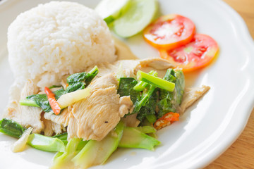 Chinese kale stir-fried with oyster sauce and  chicken