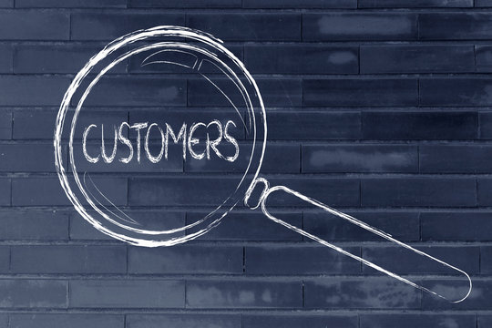 Finding Customers, Magnifying Glass Focusing On Clients