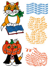learned cat and pumpkin