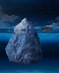 Ocean liner approaching iceberg - obrazy, fototapety, plakaty