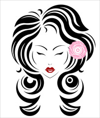 Long hair style icon, logo girl's face on white background.