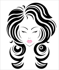Long hair style icon, logo women face