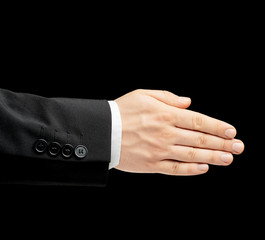 Caucasian male hand in a business suit isolated