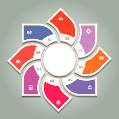 Cyclic diagram with eight steps and icons. eps 10