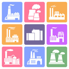Industrial building icons, flat design