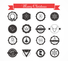 Set of labels, designs, stickers and elements for Christmas