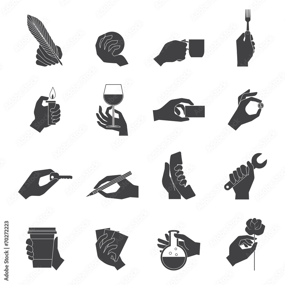 Poster hand holding objects black set