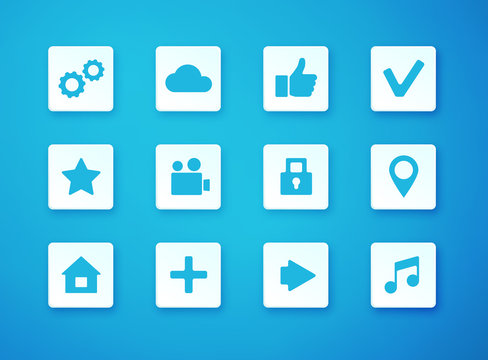 Vector illustration of apps icon set over blurry background.