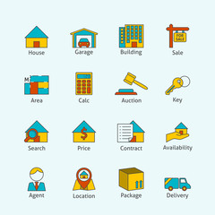 Real estate flat line icons