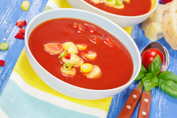 Creamy Tomato Soup.Fresh organic tomato soup in bowl.