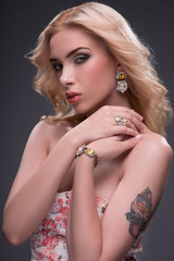 Wonderful blonde wearing jewelry