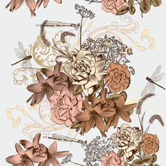 Floral seamless wallpaper pattern in vintage style