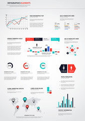 Flat infographics set. World Map and Information Graphics