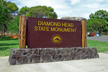 Diamond Head State Monument Park Sign close Honolulu on Oahu Haw