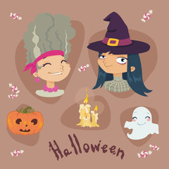 Halloween cartoon set illustration