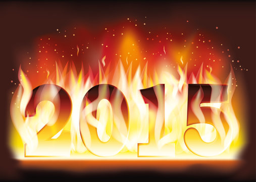 New 2015 Year fire flame card, vector illustration