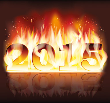 Happy New 2015 fire flame year, vector illustration