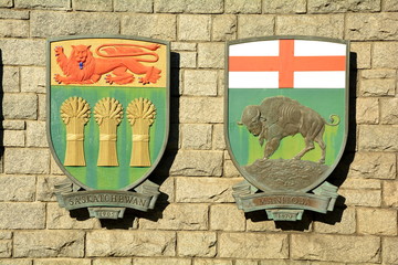 Coats of arms of Canadian provinces displayed on wall