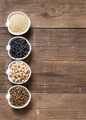 Cereals and legumes in bowls