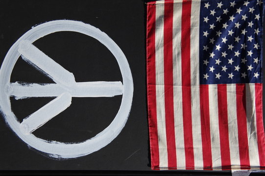 1949 american flag with peace sign artwork
