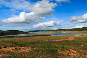 White clouds on the blue sky.